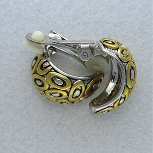 Gold & Silver-Tone Clip-On Earrings With Oval Pattern Design